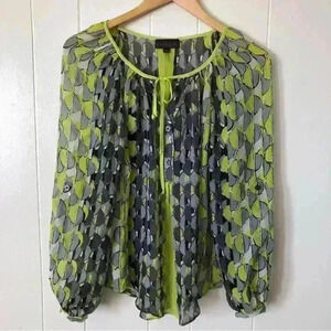 Hale Bob Multicolored Half Button Closure Silk Top Blouse Size XS
